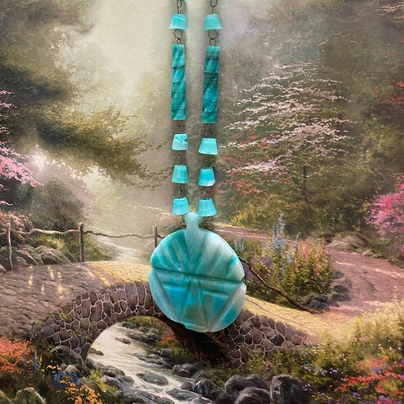 VINTAGE MEXICAN BLUE STONE STATEMENT NECKLACE - Picture 1 of 5